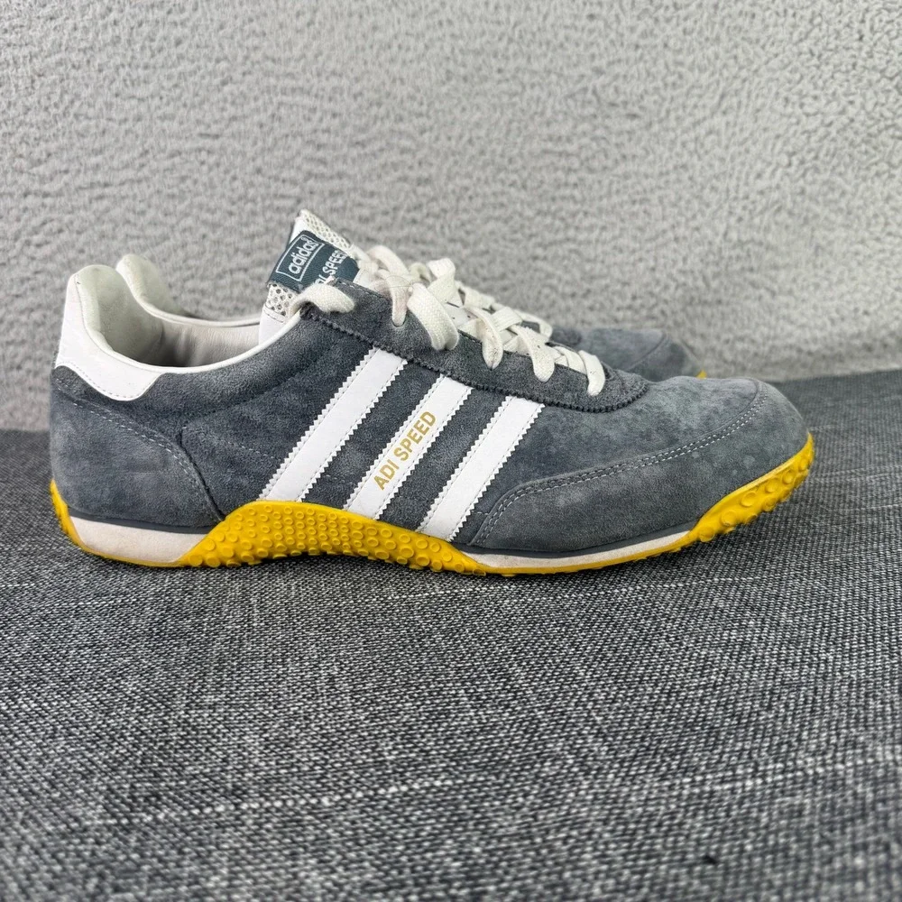 Adidas Adi Speed Mens 10.5 Grey White Yellow Suede Vintage Racing Shoes Y2K